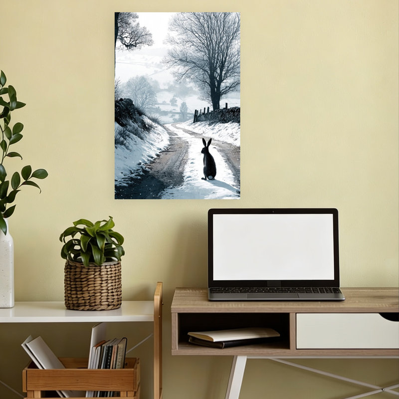 Hare on Snowy Road, H 18 po x l 12 po