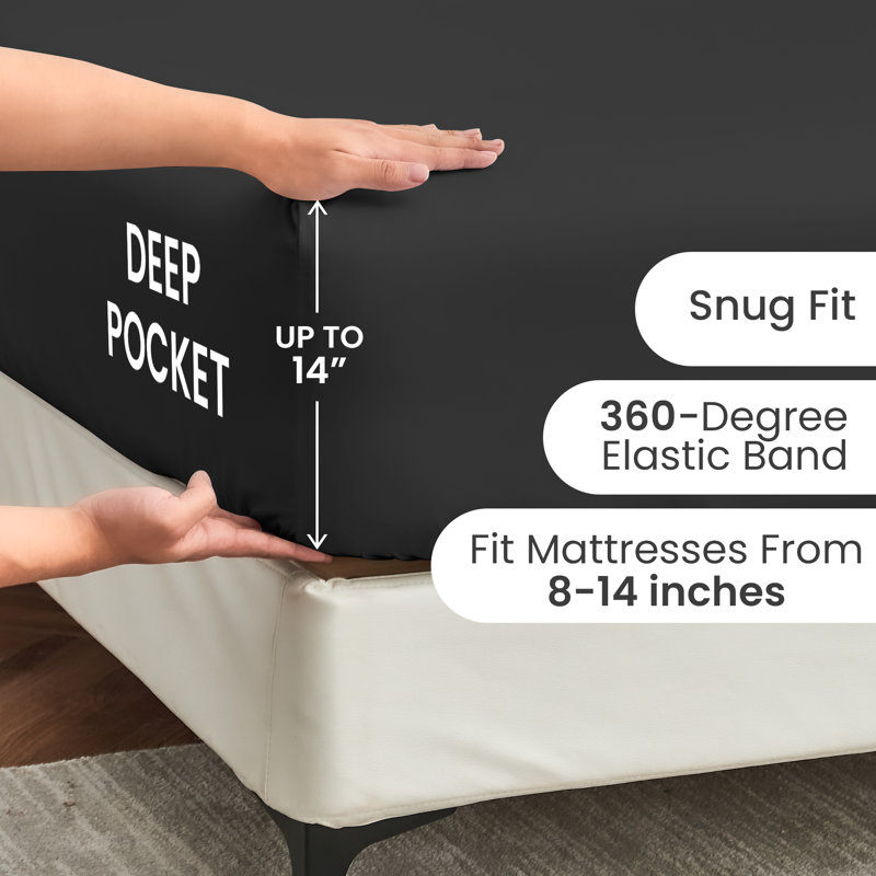 Double Brushed Microfiber Fitted Sheet With Straps Fits Up To 14, Full Fitted Sheet, Black