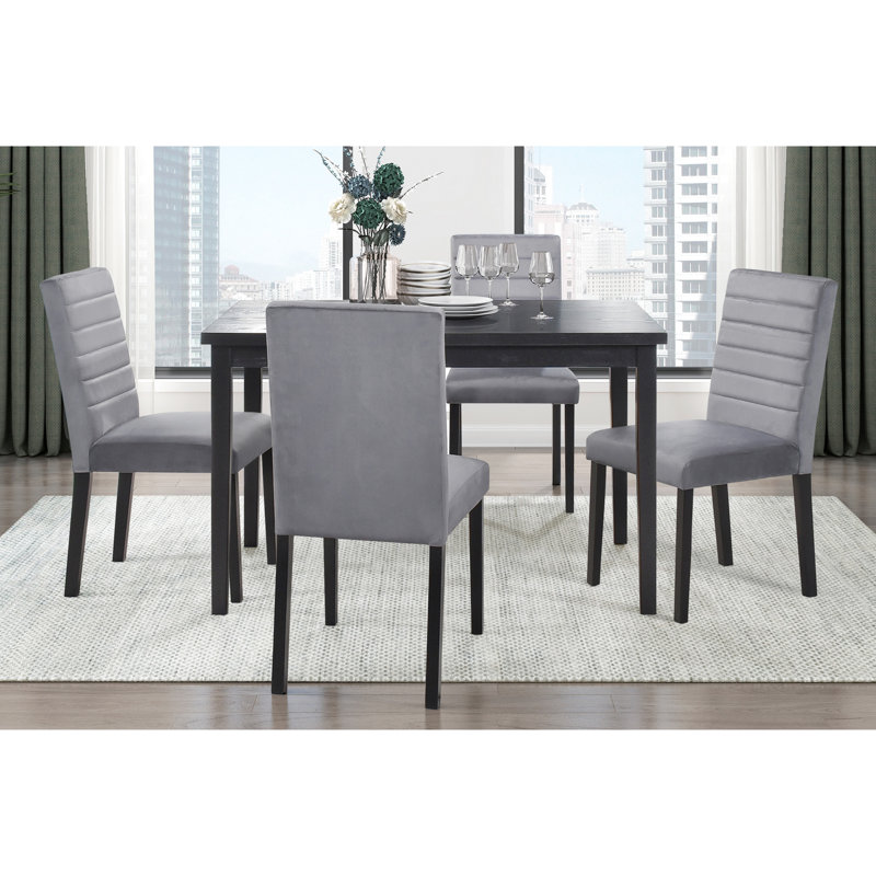 Chaises d'appoint de salle à manger rembourrées en velours gris, 2, support en bois fini noir, 2 pièces, cadre thé