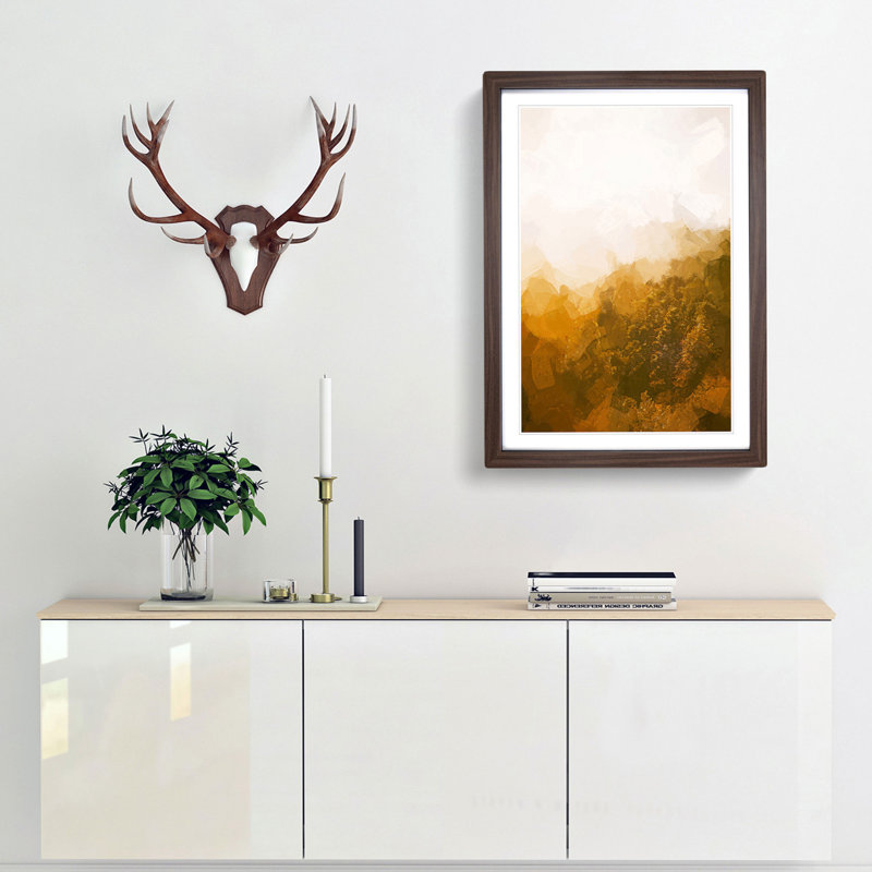 Golden Sun over the Forest in Abstract - Picture Frame Graphic Art Print, 48cm H x 36cm W x 2cm D, Walnut Framed