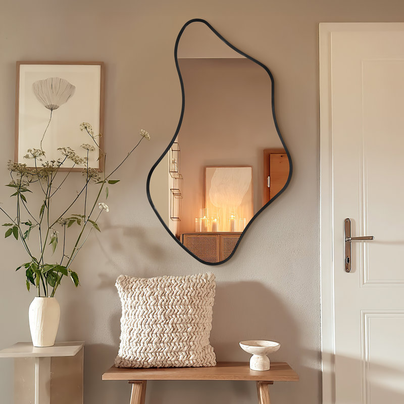 Aluminium Asymmetrical Mirror, Black, 90 cm H x 50 cm W