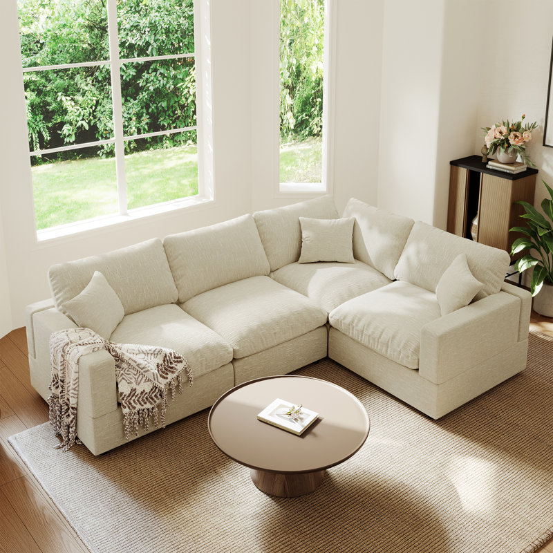 Upholstered Cloud Couch, Modular Sectional Sofa L-shaped Couch for Living Room Bedroom, Khaki