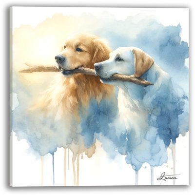 «Bonded By Play - Gentle Canines Watercolor» sur toile