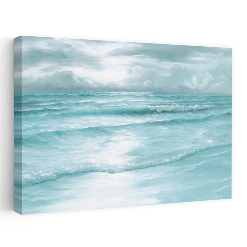 Morning Calm - Coastal Calm Ocean Waves Soft Seafoam Horizon, dessin au trait, H 16 po x l 24 po