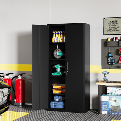 Armoire de rangement en métal pour garage avec armoires en acier de 71 po de hauteur avec 2 portes et 4 tablettes réglables, verrouillables pour la maison, le bureau, le garage, le magasin, l'école