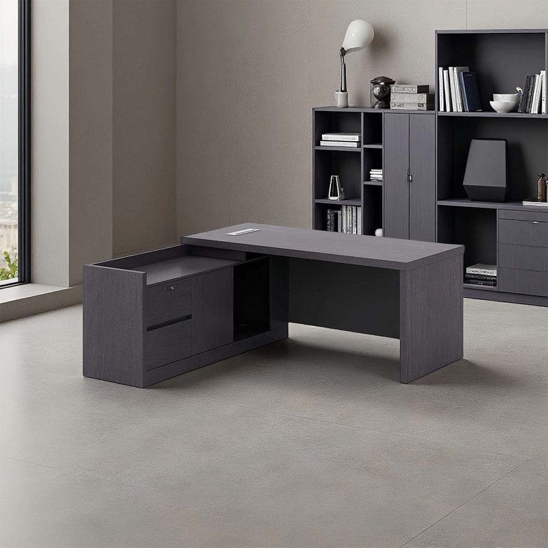 Bureau de direction gris en forme de L luxueux, H 29,92 po x l 70,87 po x P 31,5 po