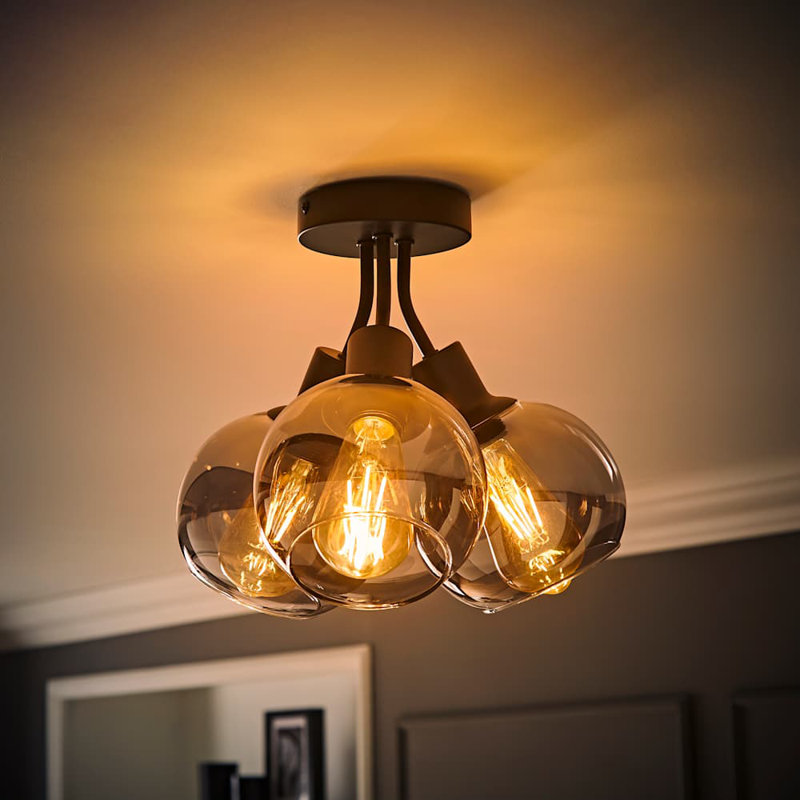 Dejuane Glass Semi Flush Mount, Grey, Matte Black