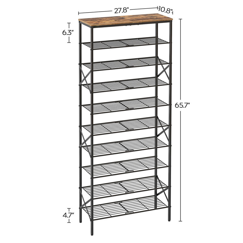10 Tier Metal Frame Shoe Rack Storage Organizer Holds 16-20 Pairs, Brown