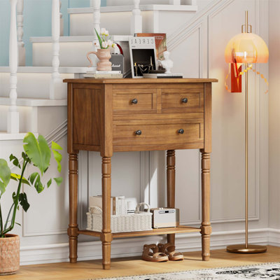 Console étroite, canapé mince avec trois tiroirs de rangement et tablette inférieure (noir)