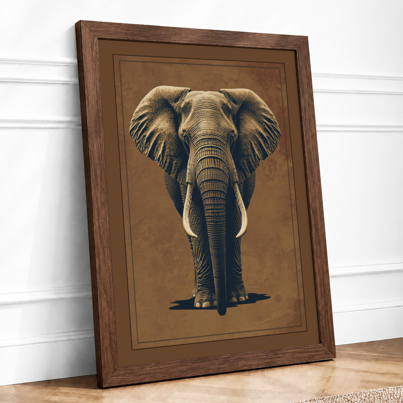 Elephant in Dignity Realism - Framed Print, A3 - 42.0 x 29.7 cm, Walnut