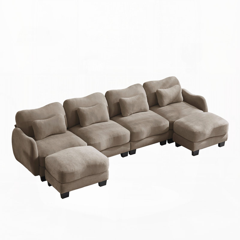 Canapé d'angle surdimensionné en chenille, en forme de U, avec 4 coussins lombaires raffinés, canapé 4 places avec 2 poufs amovibles, design ergonomique incurvé, canapé modulaire facile à assembler, idéal pour le bureau.
