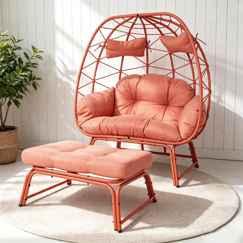 Spacious Patio Lounge Chairs, Steel Pe Rattan Boho Set For Patio Garden