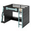 Lit mezzanine en bois avec bureau, tablettes multiples et lumière RVB-1031109855