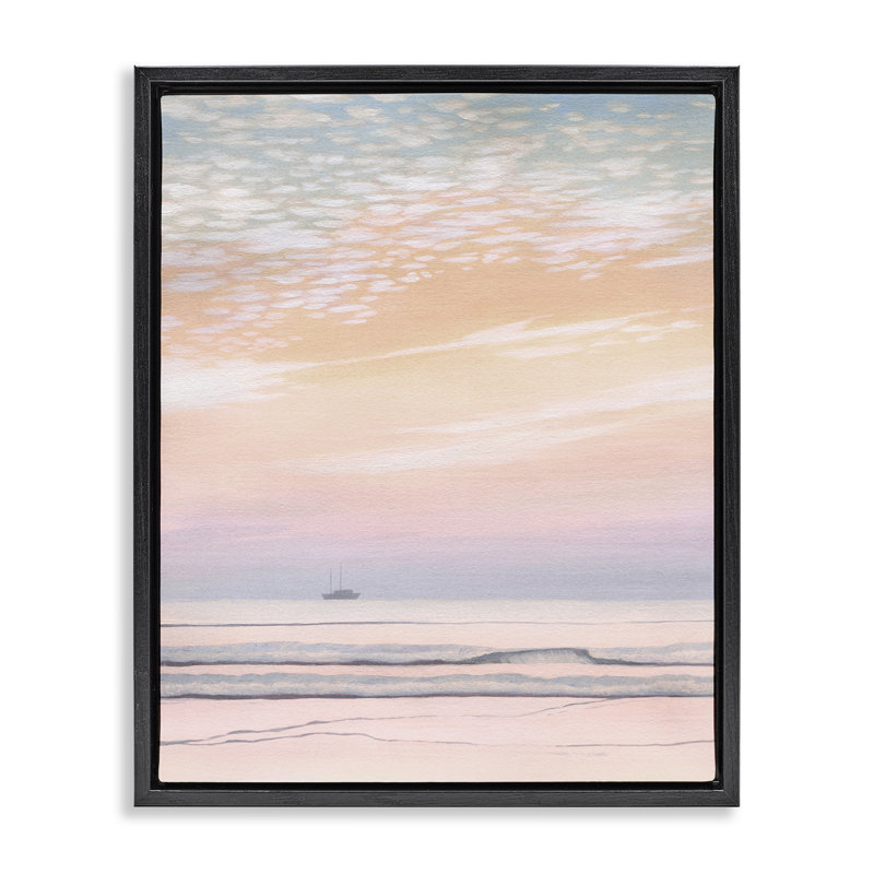 «Orange Sunrise & Boat», art mural encadré par William Penhallow Henderson, Cadre flottant noir de jais, H 31 po x l 25 po