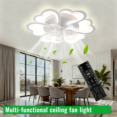 27" Low-profile Ceiling Fan With LED Lighting And Remote Control, 3-color Dimming, Solid Copper DC Motor, 6-speed Reversible Operation, Modern Flush Mount Petal-shaped Ceiling Fan Light; Suitable For Living Rooms, Bedrooms, Kitchens, And Entryways