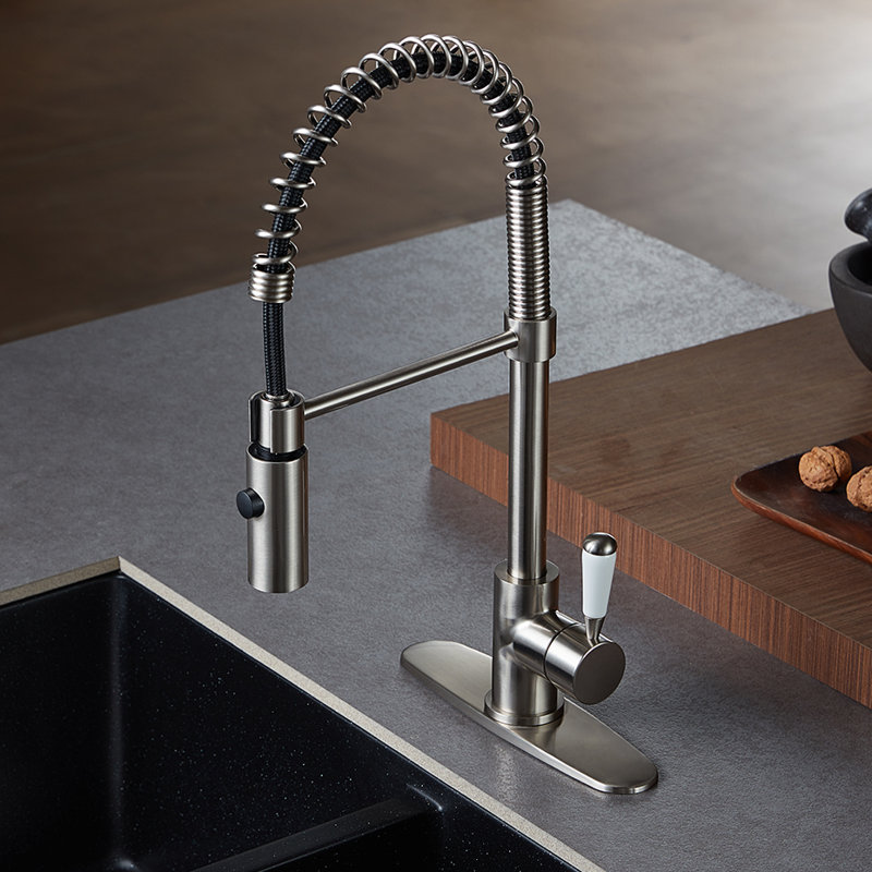 Kingston Brass Paris Single-Handle 1-Hole Deck Mount Pre-Rinse Kitchen Faucet, Satin Nickel