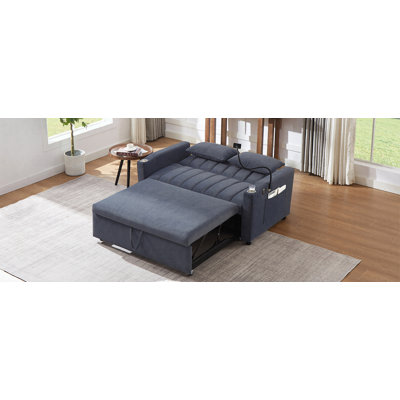 Convertible 55.9" Sofa Bed Loveseat - 360°Phone Holder & Storage Pockets For Living Room