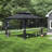 Sunjoy Hardtop Gazebo 10 x 12 ft. , Outdoor Patio Aluminum Frame Gazebo with Solar Panel, 2-Tier Steel Hardtop Backyard Gazebo with Netting and Ceiling Hook