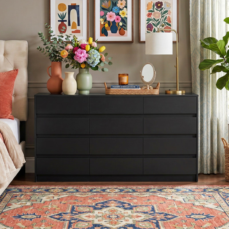 Commode 12 tiroirs au design élégant, Noir