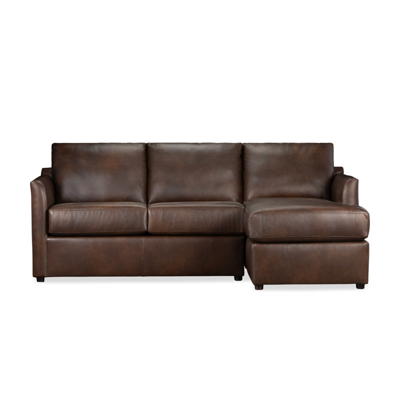 Cecelia 88'' W Top Grain Leather L-Shaped Sectional, Right Hand Facing, Steamboat Caramel Pebbled Genuine Leather