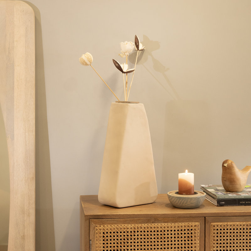 Fable Large Boxy Ecomix Table Vase with Wooden Frame Detail and Matte Finish, 16