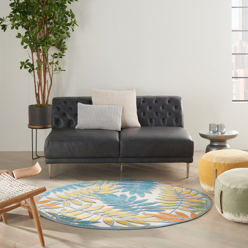 Leonhardt Floral Green/Blue/Yellow/Orange Indoor/Outdoor Area Rug, Round 5'3"