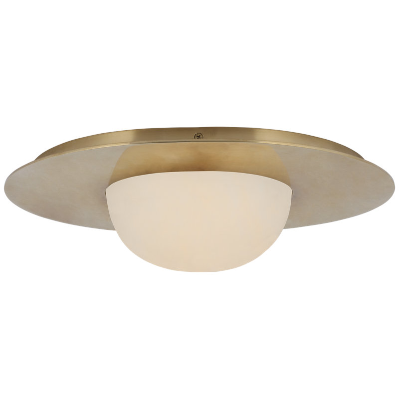 Kelly Wearstler Fosse 21" Flush Mount with Alabaster, 9 W, Antique-Burnished Brass, 4" H x 15" W x 15" D