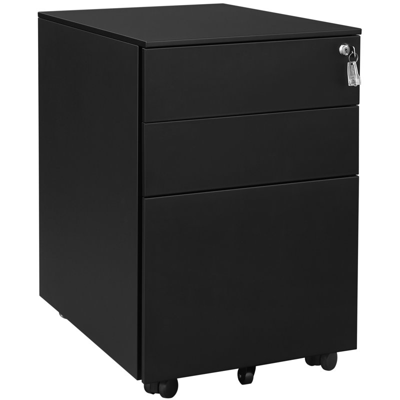 Carmella 39cm Wide 3 -Drawer Mobile Steel File Cabinet, Black