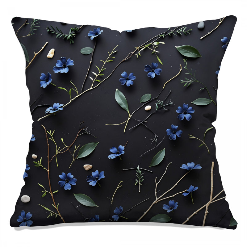 Coussin Blue Flowers, 14 X 14 pouces
