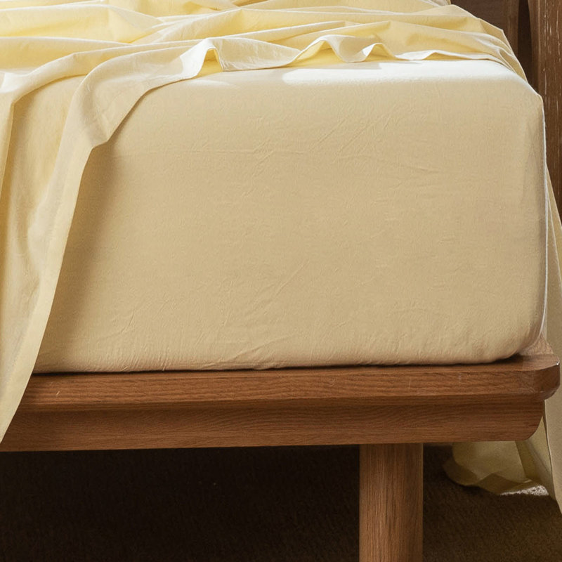 Drap-housse MooMee 100% coton lavé extra profond, Très grand lit, Jaune beurre
