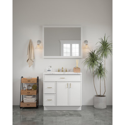 42-in x 34-in Slim Shaker Framed Vanity Mirror, White, EA6BFBA8664F430F97E815FC83D99061