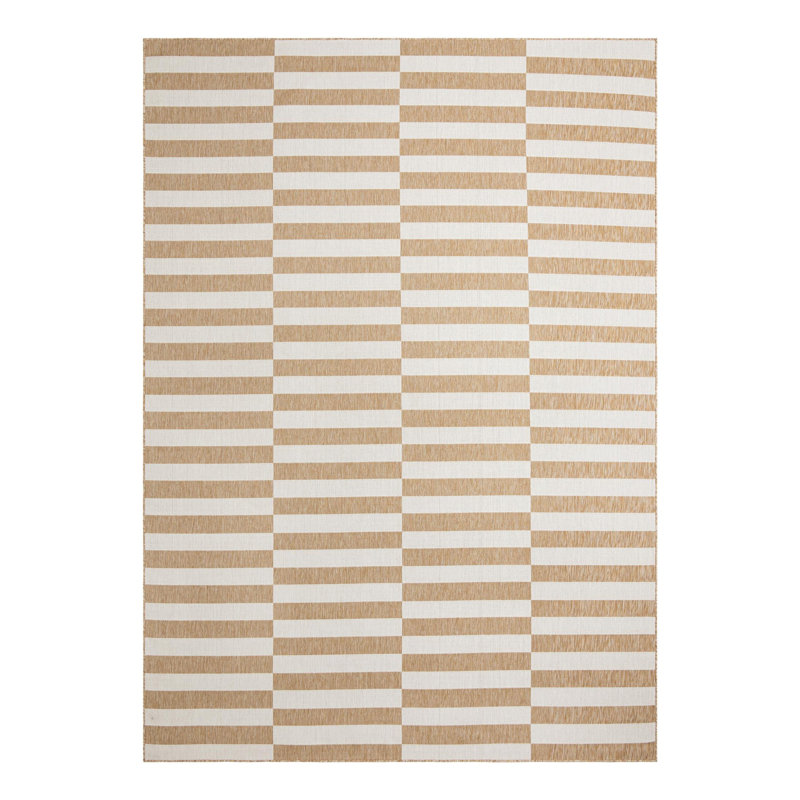 Robinson Striped Indoor / Outdoor Area Rug in Taupe/Ivory, Rectangle 10' x 13'1"