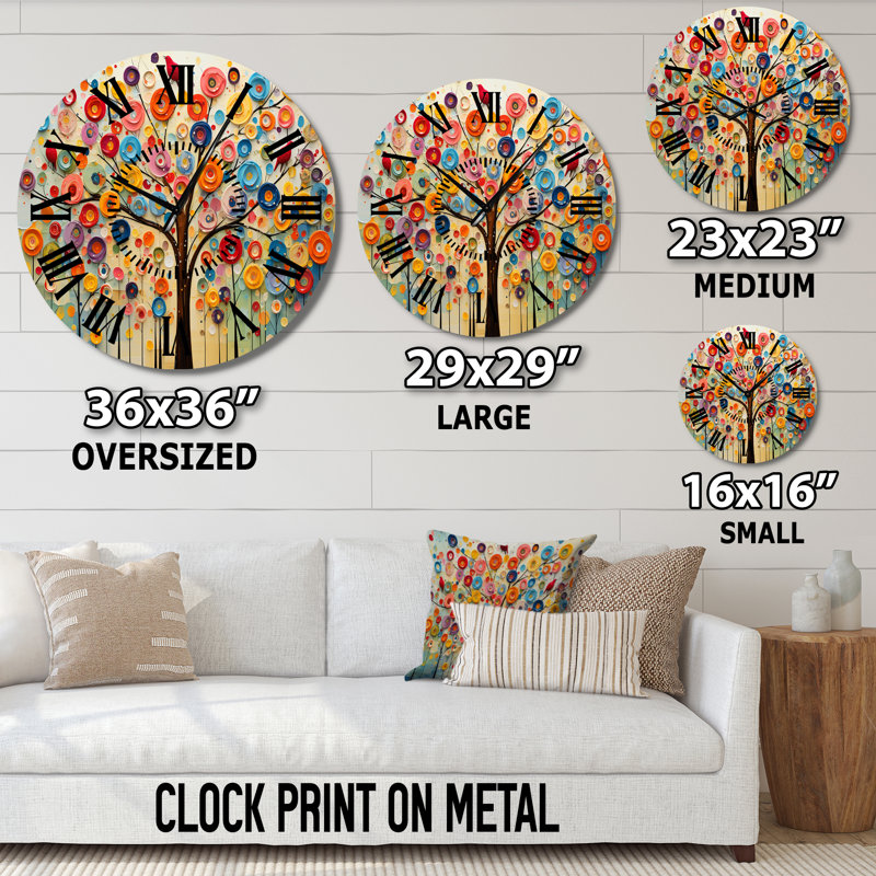 Horloge murale colorée à 3 arbres à motif abstrait africain, Surdimensionné