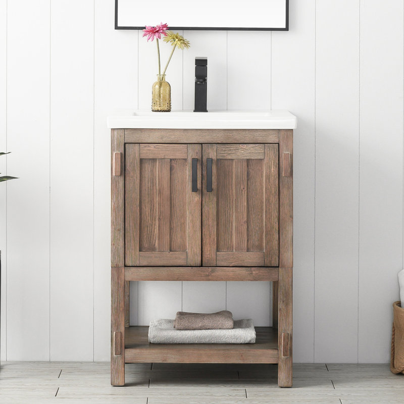 Larangera 24" Single Bathroom Vanity with Ceramic Top, Brown Spruce