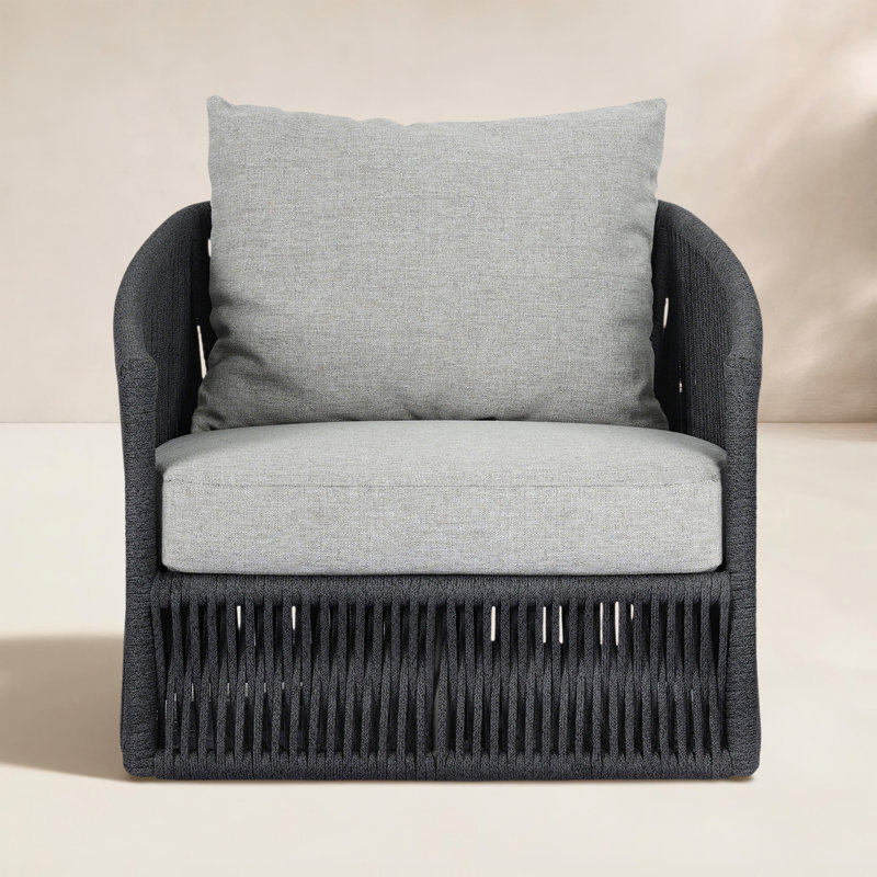 Porto Outdoor Swivel Lounge Chair, Alessi Slate, Thick Dark Gray Rope