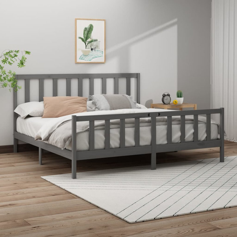 Jawanna Solid Wood Bed, Super King (6'), Grey