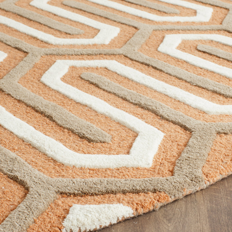 Deedgra Hand Tufted Wool Geometric Rug, Round 6'