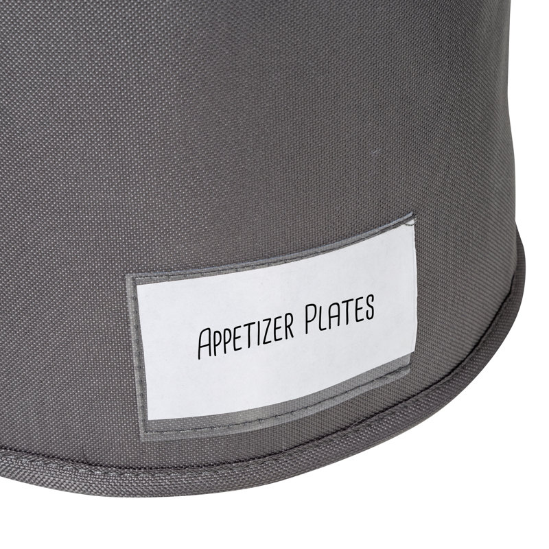 Gray Polyester 8" Round Dinnerware Storage Box with Zipper