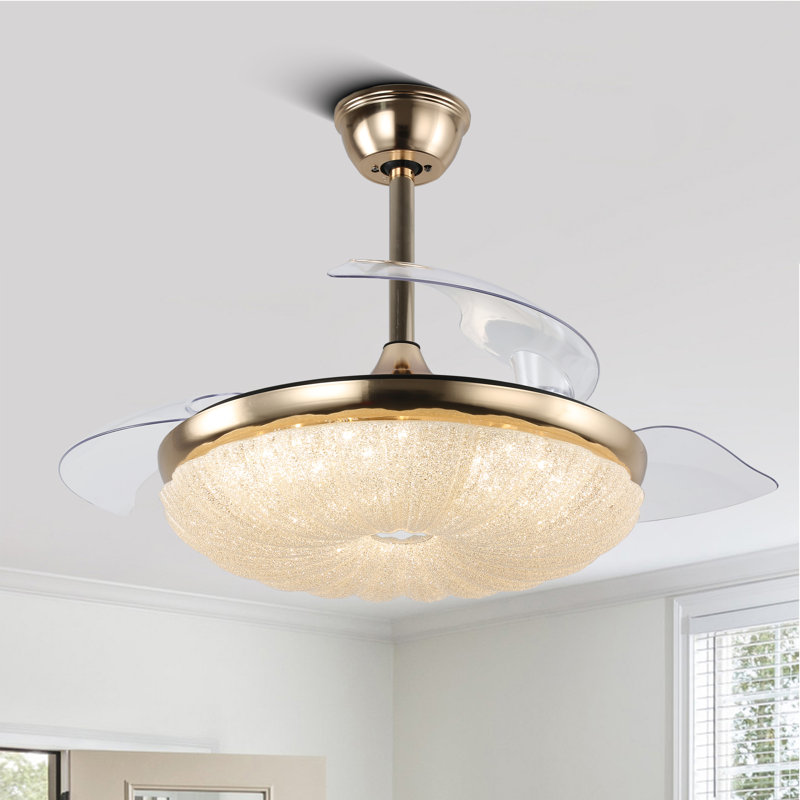 Ventilateur de plafond 42 po doré mat avec pales rétractables et lumières DEL