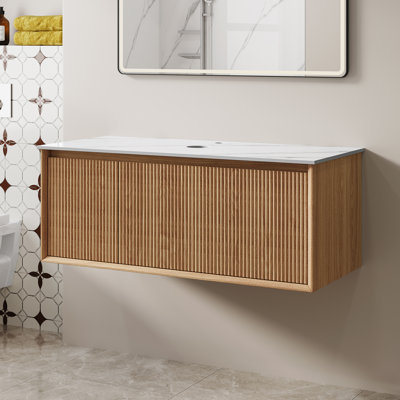36 Inch Modern Floating Bathroom Vanity with Sintered Stone Top Fully Assembled Bathroom Vanity Base Wall-Mounted Bathroom Storage Cabinet