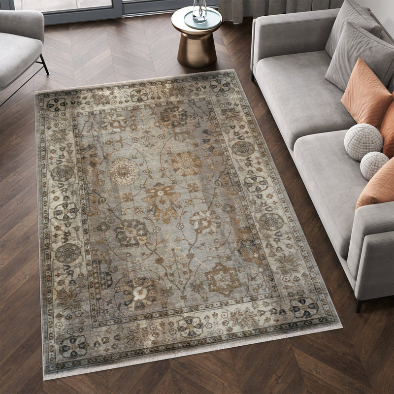 Tapis à médaillon floral Anna Collection, Rectangle 7 pi 7 po x 10 pi