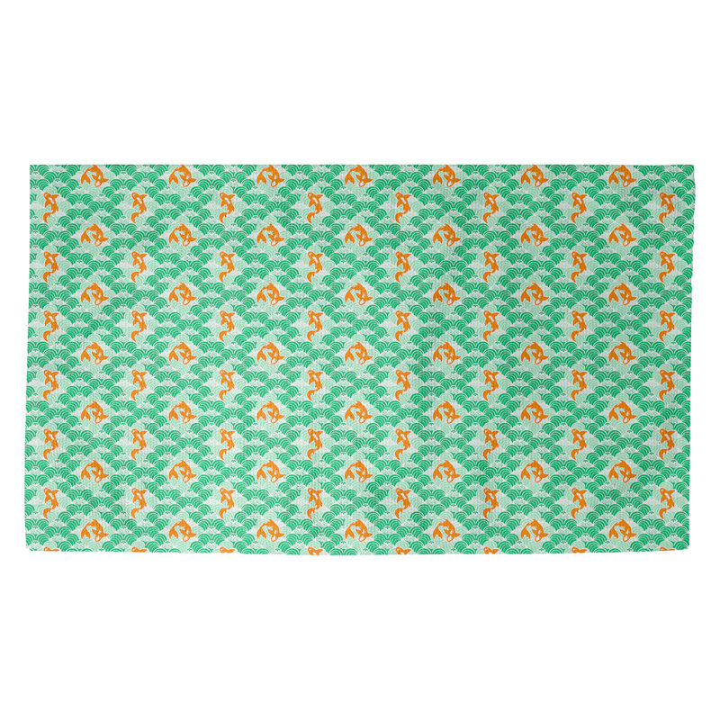Tapis d'entrée antidérapant Avicia Koi Fish and Waves, Rectangle 5 pi 2 1/2 po x 7 pi 2 po, Vert