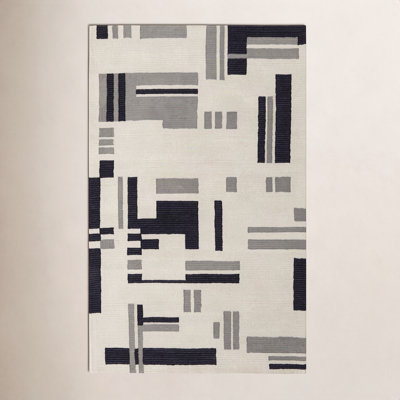 Nya Ivory Black Hand-Tufted Geometric Rug
