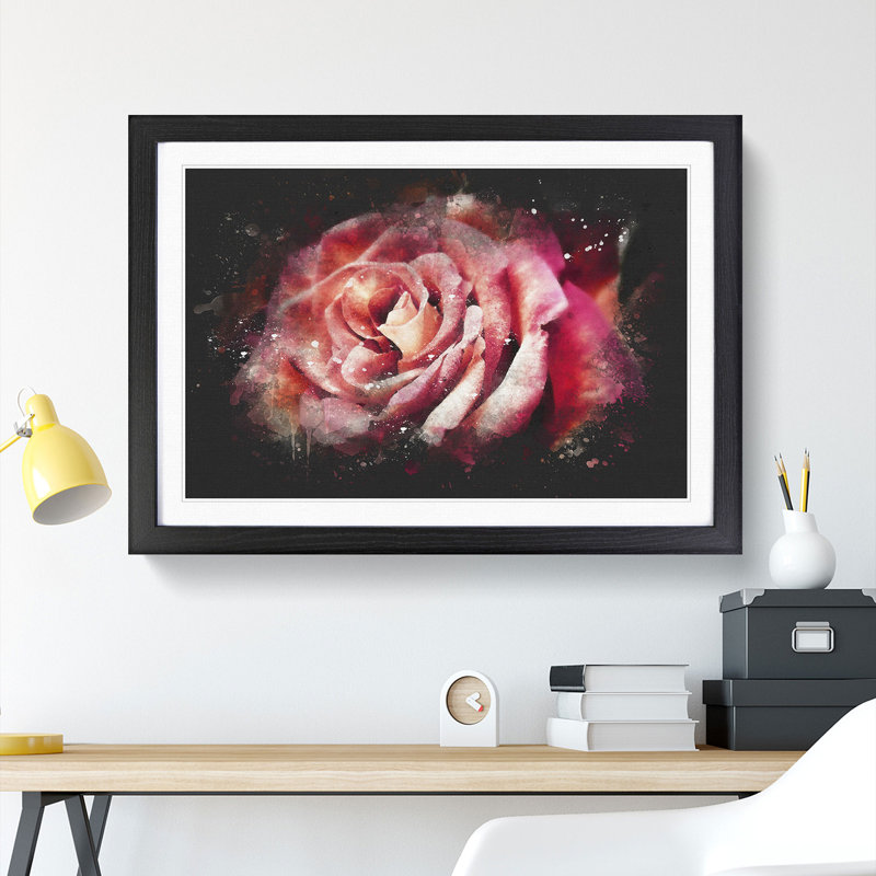 Pink Rose Flower Vol.4 - Picture Frame Graphic Art, 48cm H x 65cm W x 2cm D, Black Framed