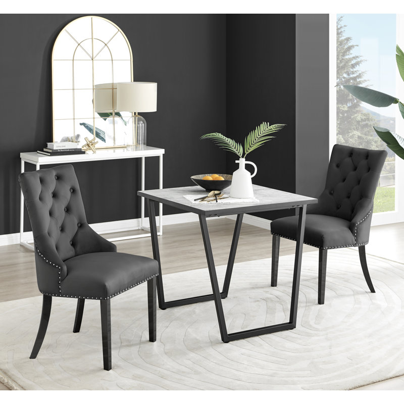 Table et chaises de salle à manger en mélamine effet marbre Carzon - Chaises de salle à manger en velours de luxe, Noir