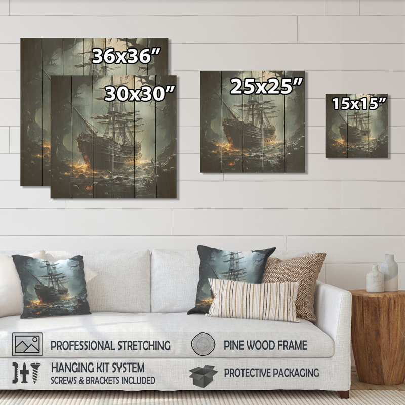 Naufrage pirate II - pirate sur bois, H 15 po x l 15 po