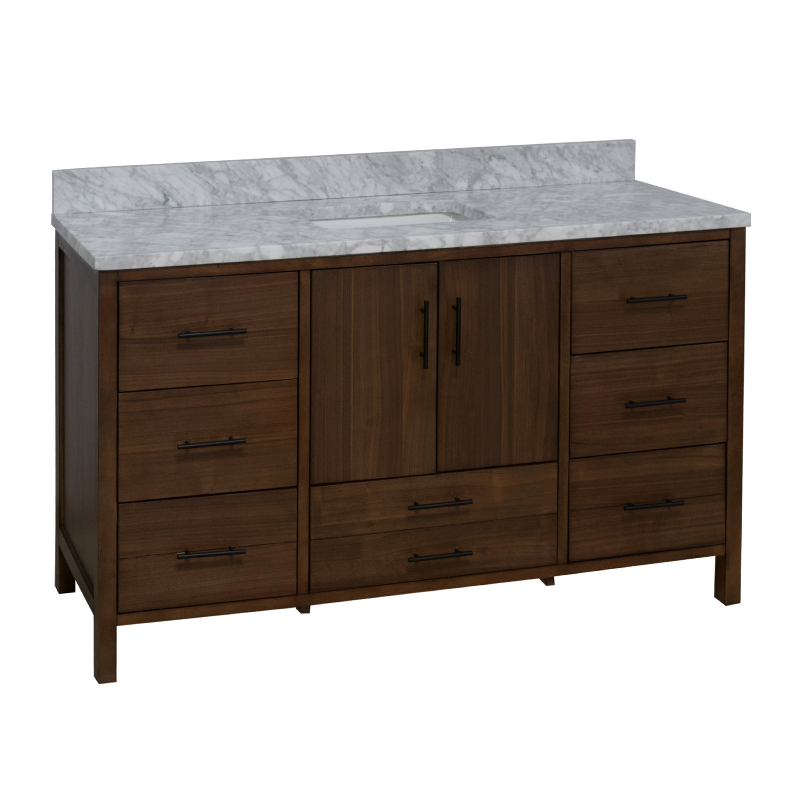 Kiara 60'' Single Bathroom Vanity, Walnut Veneer, Carrara Marble