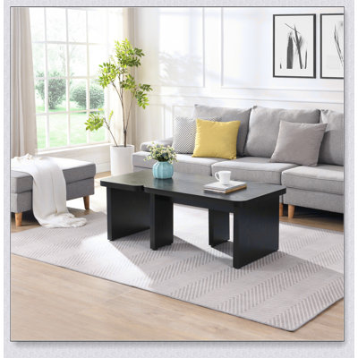 Detachable Rectangle Wood Coffee Table, Versatile And Stylish For Dining Room And Garden Use, Black