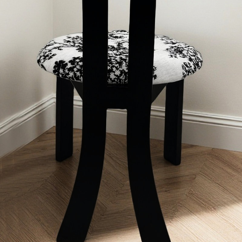 Key - conception de chaises de salle à manger noires de 2 avec revêtement en lin, coussin rond blanc, motif grain de bois, assemblage ergonomique et lisse pour la cuisine de siège rembourrée en velours massif
