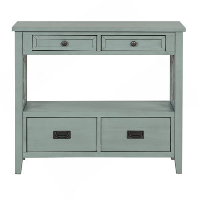 36'' Farmhouse Pine Wood Console Table Entry Sofa Table With 4 Drawers & 1 Storage Shelf For Entryway Living Room Bedroom Hallway Kitchen(Retro Blue)